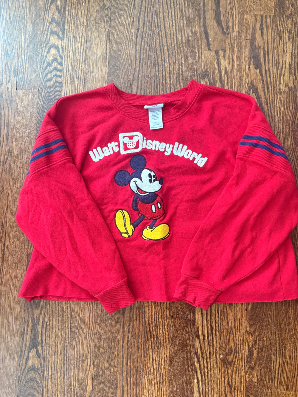 Disney Red Mickey Mouse Crewneck Cropped Sweatshirt
